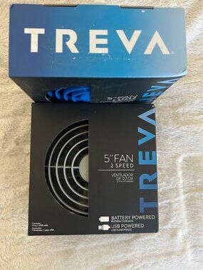 New in box! Treva O2COOL 5” portable USB/Battery operated fan